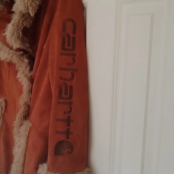 CARHARTT Faux Suede 2 Button Collared Lightweight Embroidered Coat Sz M - Picture 5 of 14